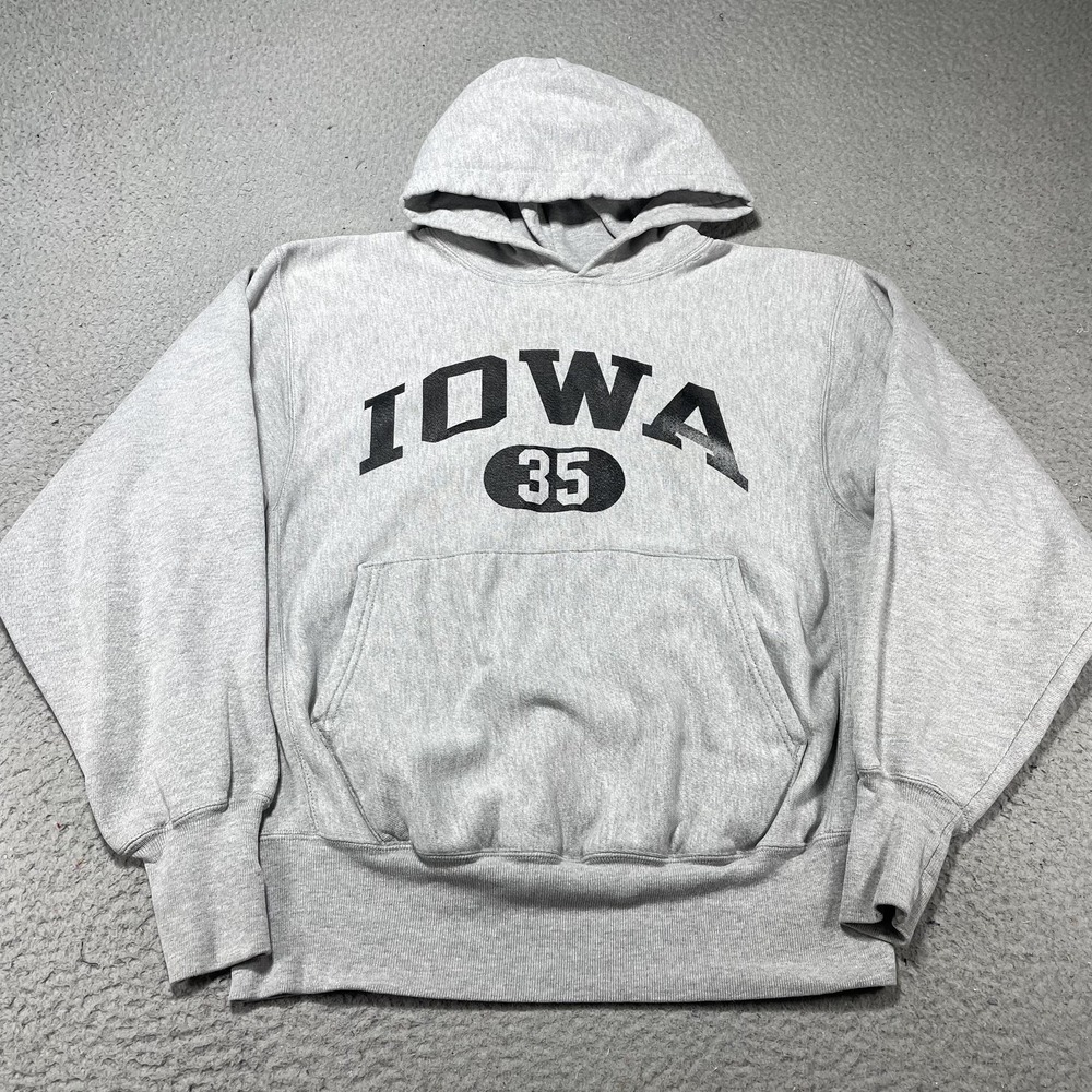 Champion Reverse Weave Hoodie Mens Medium‎ Gray Iowa 35 Logo Fleece Sweatshirt